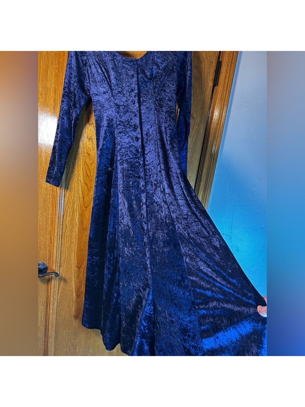 90s Royal Purple Crushed Velvet Goth Prom Fairycore Dress - Picture 5 of 12